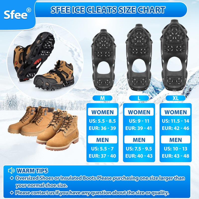 Sfee Crampons Ice Cleats for Shoes and Boots, 28 Steel Shoe Spikes Ultra-Grip Ice Cleats for Men Women Non-Slip Snow Traction Ice Grippers for Shoes and Boots for Walking, Hiking, Climbing, Fishing Large - PawsPlanet Australia
