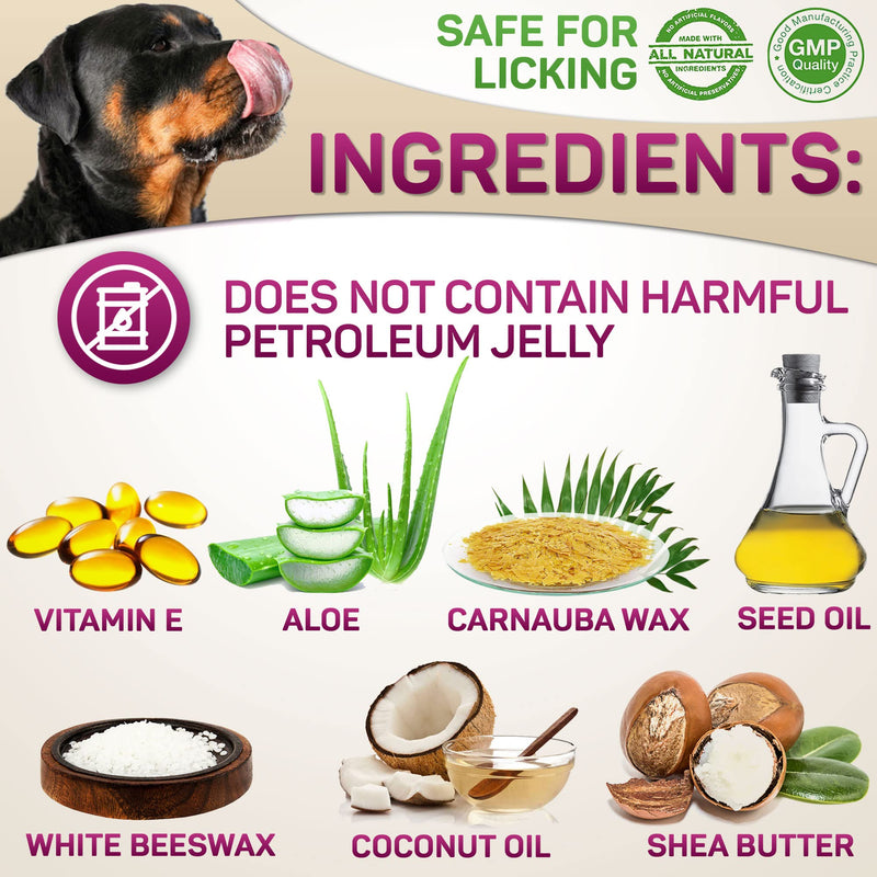 Dog Paw Balm for Dry Cracked Paws – Lick-Safe Moisturizer and Organic Paw Wax with Aloe & Vitamin E – Hot Pavement and Winter Snow Protection – Nose Safe – for All Breeds 2 OZ - PawsPlanet Australia