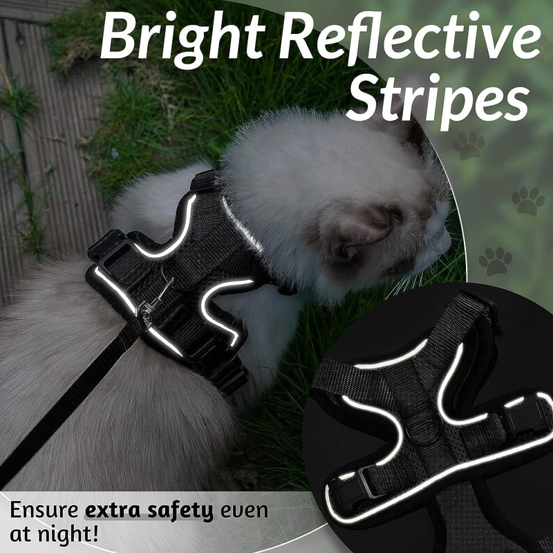rabbitgoo Cat Harness and Leash for Walking, Escape Proof Soft Adjustable Vest Harnesses for Cats, Easy Control Breathable Reflective Strips Jacket, Black, M - PawsPlanet Australia
