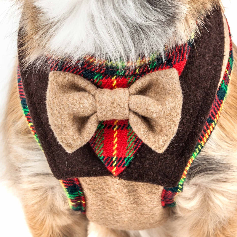 Pet Life ® Luxe Collection Dapperbone 2-in-1 Adjustable Fashion Dog Harness and Leash with Dog Bowtie by Collar - Pet Harness with Reversible Breathable Mesh and Alloy Dog Leash attachments X-small Brown - PawsPlanet Australia