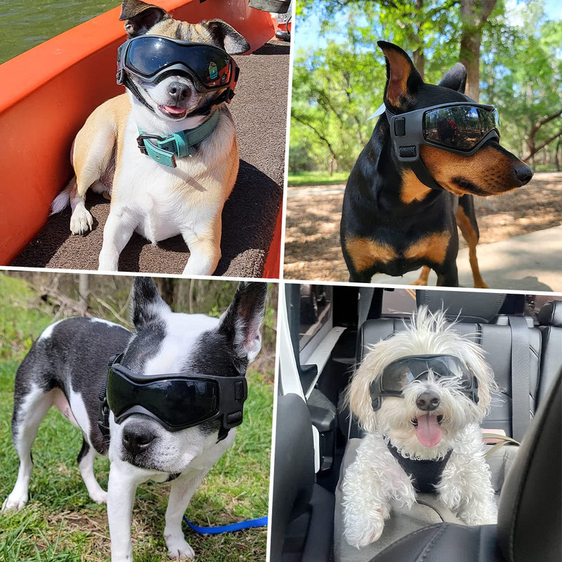 Dog Goggles Dog Sunglasses for Medium Breed UV Protection Windproof with Adjustable Head Straps Chin Straps for Ride Car/Hiking Travel/On Beach-Black Black - PawsPlanet Australia