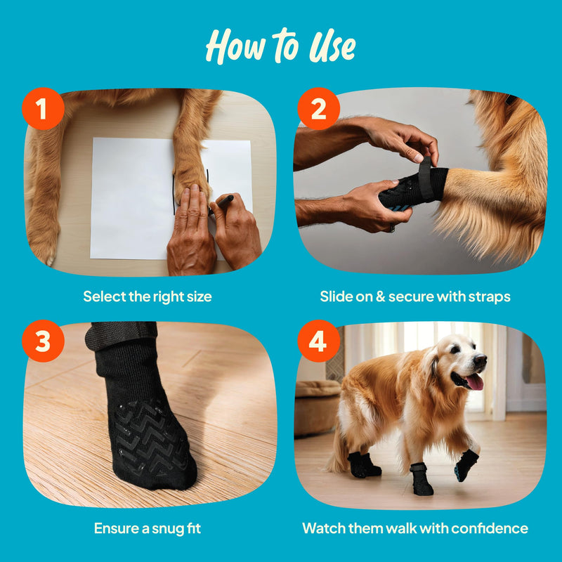 Anti-Slip Socks for Dogs - Breathable & Washable Non Slip Grippy Socks, Rubberized Paw & Adjustable Strap, Secure Fit to Prevent Slipping, Paw Protection for Senior Dogs, 4 Pack (Size M)