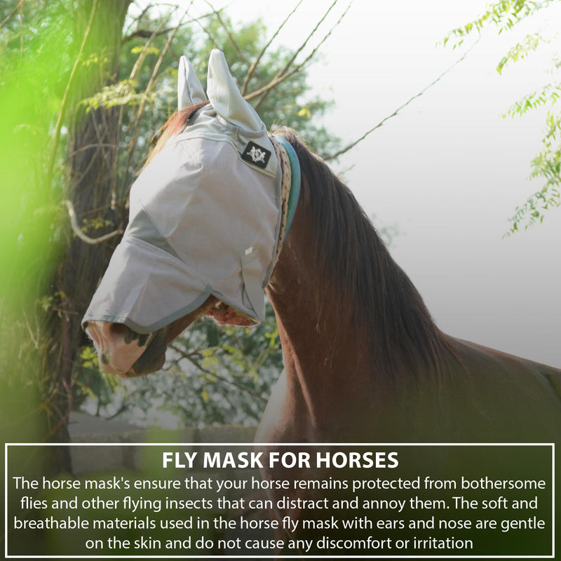 RS Premium Horse Fly mask with Ears and Nose Protection from UV | Horse mask Shields Your Equine from Flies | Fly mask Ensure Horse Comfort Under Sunny Skies | Enjoy Ride with Equine Fly mask Large Gray - PawsPlanet Australia