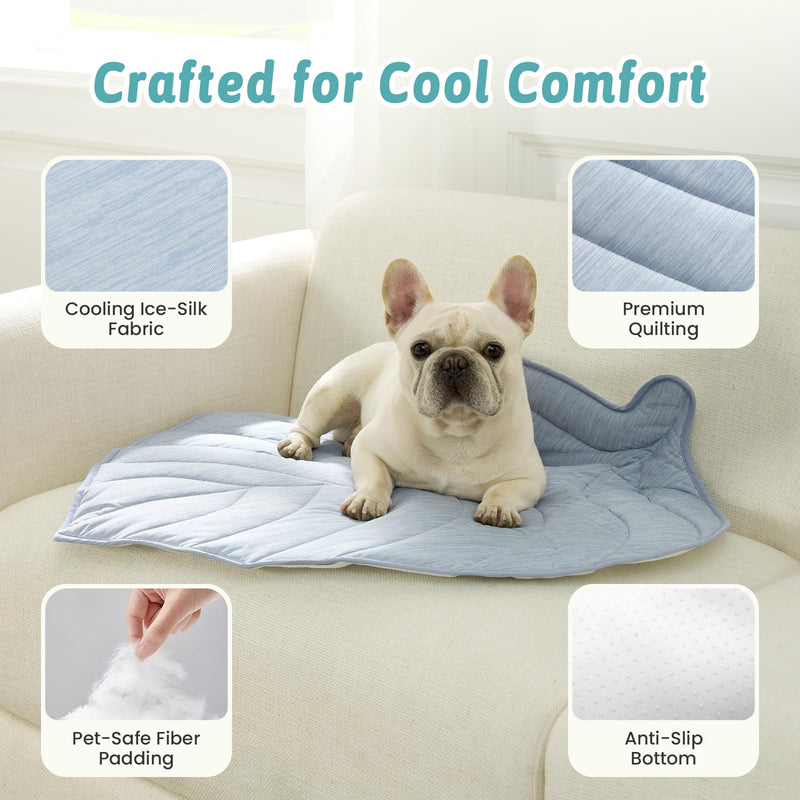 Dog Cooling Mat, Q-Max > 0.4 Leaf Shaped Pet Pad, Liquid Pee Proof Summer Mat for Cats, Washable Sleep Blanket for Bed Couch Floor Indoor, 33x28 inch, Blue - PawsPlanet Australia