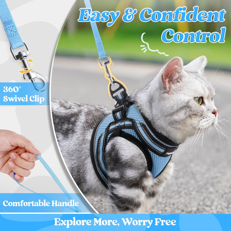 rabbitgoo Cat Harness and Leash Set for Walking Escape Proof, Adjustable Soft Kittens Vest with Reflective Strip for Cats, Comfortable Outdoor Vest, Light Blue, S Small - PawsPlanet Australia