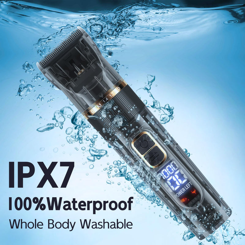 FURBONA Dog Grooming Kit with LED Display, 3-Speed, Low Noise, Rechargeable, Cordless, Waterproof Clippers for Dogs Cats Small & Large Pets with Thick Coats - PawsPlanet Australia