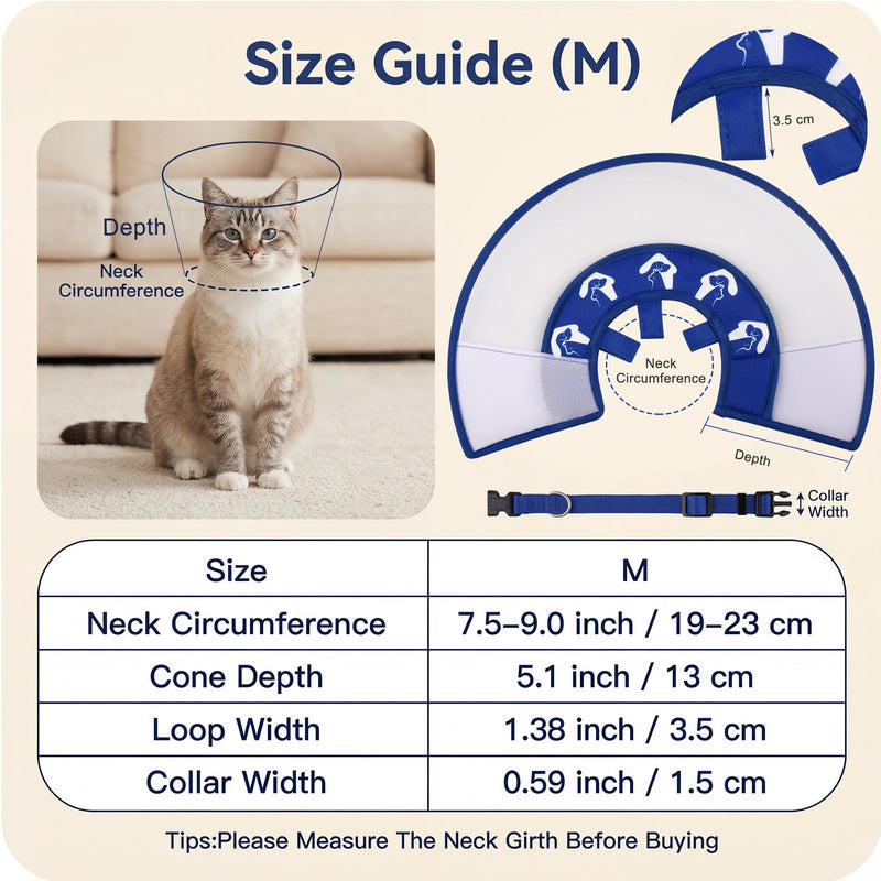 Cat Cone Recovery Collar, Adjustable Elizabethan Collar for Cats to Stop Licking After Surgery, Soft Comfortable Pet Cone for Neck Girth 7.5''-9.0''