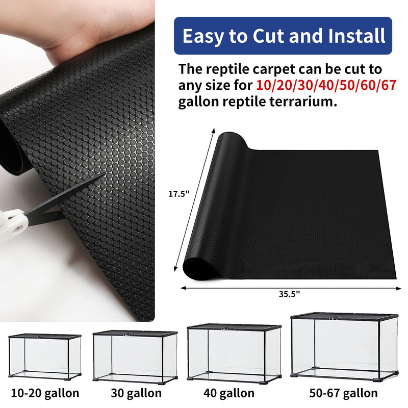 Bearded Dragon Tank Accessories, Reptile Carpet Bedding, Non-Adhesive Reptile Mat Warming Reptile Terrarium Carpet Substrate liner for Leopard Gecko, Snake, Lizard, Tortoise, Iguana Black(18"x36") 18x36" Black - PawsPlanet Australia
