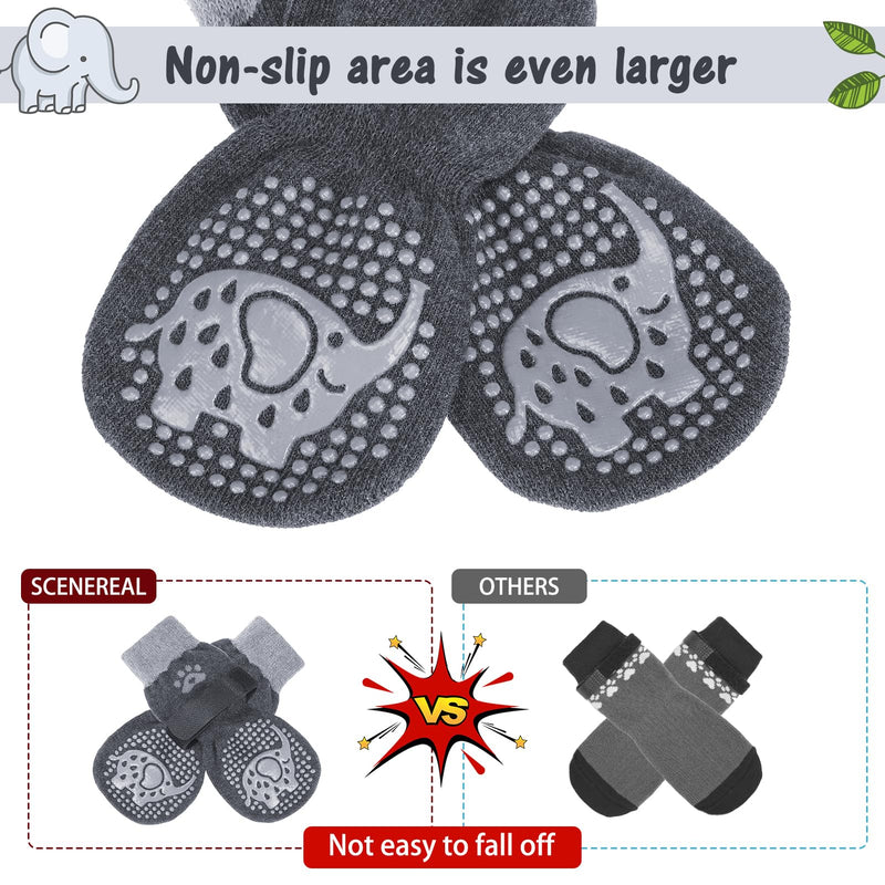 SCENEREAL Double Side Anti-Slip Dog Socks for Hot/Cold Pavement, Non-Slip Dog Shoes for Hardwood Floors to Stop Licking Paws, Slipping, Paw Protectors with Grippers (XS(Pack of 6), Grey Elephant) XS(Pack of 6)