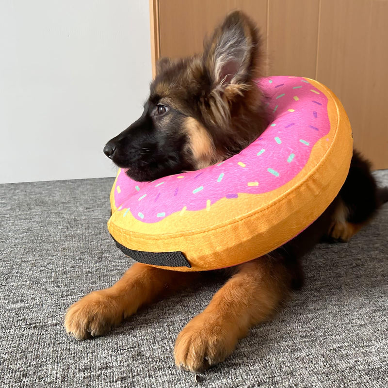 Katoggy Inflatable Dog Cone Collar for Dogs After Surgery, Soft Adjustable Blow up Donut Dog E-Collar for Small Medium Large Dog and Cats Yellow/Pink Cheese