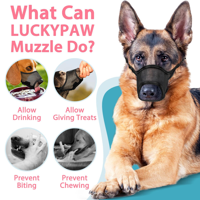 LUCKYPAW Dog Muzzle, Mesh Muzzle for Large Medium Small Dogs, Soft Mouth Guard for Biting Chewing, Breathable Mouth Guard with Adjustable Strap for Training(Black, XL(Snout:11"-12.25")) Black XL(Snout:11"-12.25")