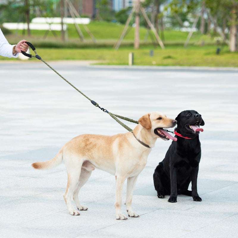 iYoShop Dual Dog Leash - 360° Swivel, No Tangle Walking Leash with Shock Absorbing Bungee for Two Dogs (Medium, 8-35 lbs, Military Green) Medium