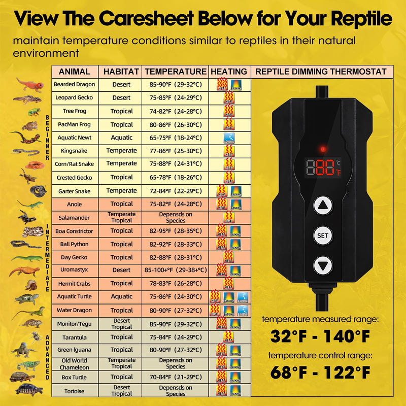 Reptile Dimming Thermostat, Temperature Controller, 300W, Extend Bulb Life, Ideal for Use with Heat Lamp, Digital Thermostat for Reptiles Tank, Designed Specifically for Light-Emitting Heater - PawsPlanet Australia