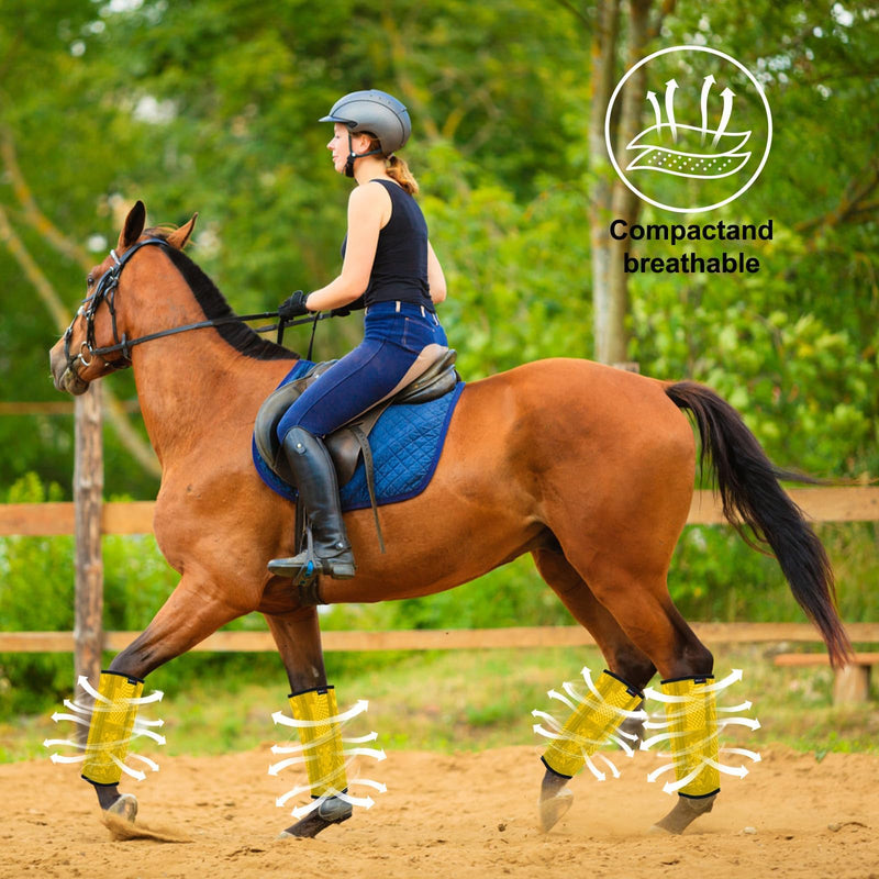 Horse Fly Boots, Breathable Mesh Protection Set of 4, Comfortable Pony Leggings, Breathable Mesh Design, Equines Supplies for Reduce Stomping, Hoof Damage & Leg Fatigue (Yellow, Medium) Yellow Medium (For 13.5-14.5 hands small horse) - PawsPlanet Australia