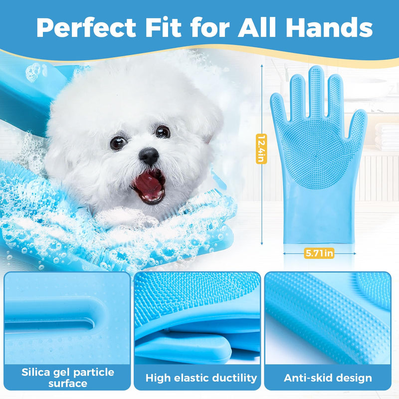 Pet Grooming Gloves, Dog Washing Gloves with Silicone Teeth, Dog Bathing Shampoo Brush, Heat Resistant Five-Finger Design for Bathing, Massaging, Hair Removal, Suitable for Dogs and Cats - PawsPlanet Australia