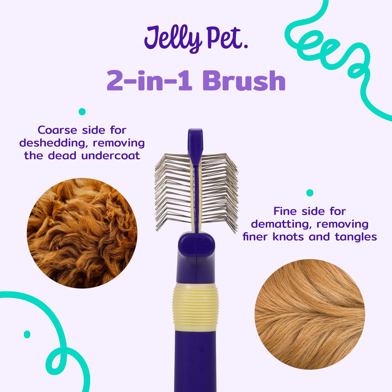 Jelly Pet Double Sided Dog Slicker Brush, Longer Pins, Flexible Head, Fine/Coarse Sides, Removes Unwanted Tangles, Small, Purple - PawsPlanet Australia