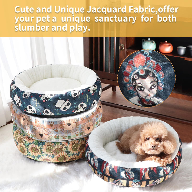 Circular Calming Dog & Cat Bed Anti-Anxiety Plush Dog Bed Washable Pet Bed with Anti Slip Backing Donut Cuddler with Cute Jacquard Patterns for Cat and Small Puppy 30" (Small, Beijing Opera) - PawsPlanet Australia