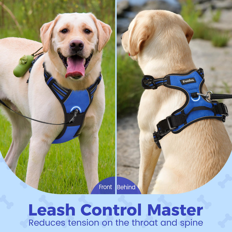 Funfox Dog Harness No Pull, Adjustable Pet Vest Harness Blue S with Handle, 2 Leash Clips for Daily Walking Easy Control, Soft Durable Reflective Comfortable for Small Sized Dogs - PawsPlanet Australia