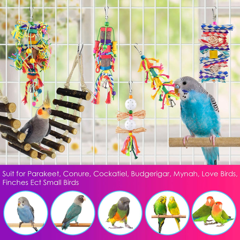 KATUMO Bird Toys, Parakeet Swing Parrot Ladder Cockatiel Perch Conure Hanging Bell Toys for Parakeet Conure Cockatiel Mynah Love Bird Small Birds Burlywood ladder set (7 IN 1) - PawsPlanet Australia