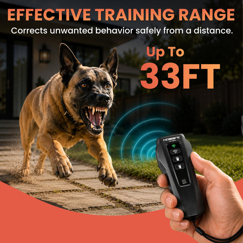 NoBark Ultra Dog Trainer - Rechargeable Ultrasonic Anti Barking Device for Dogs, Bark Deterrent & Outdoor Dog Repellent | Handheld Sonic Dog Training Tool with LED Flashlight & Laser