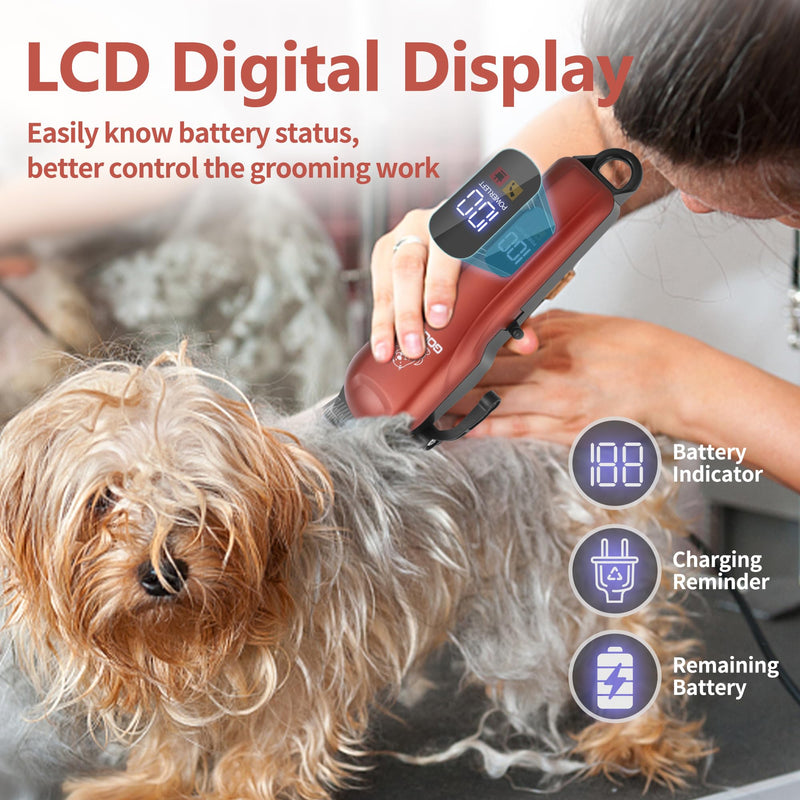 Dog Clippers for Grooming, Cordless, Low Noise, Electric Quiet, Rechargeable Pet Hair Clippers for Thick Coats, Trimmer Grooming Kit, Shaver for Small and Large Dogs Cats, Red