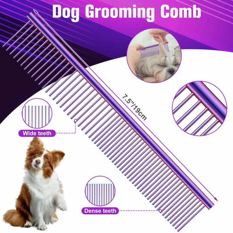 Professional Dog Grooming Scissors Set - 6.5" Thinning, 7" Straight, 7" Up-Curved, 7" Down-curved Scissors and Comb for Dog Cat Pet (Purple) Purple - PawsPlanet Australia