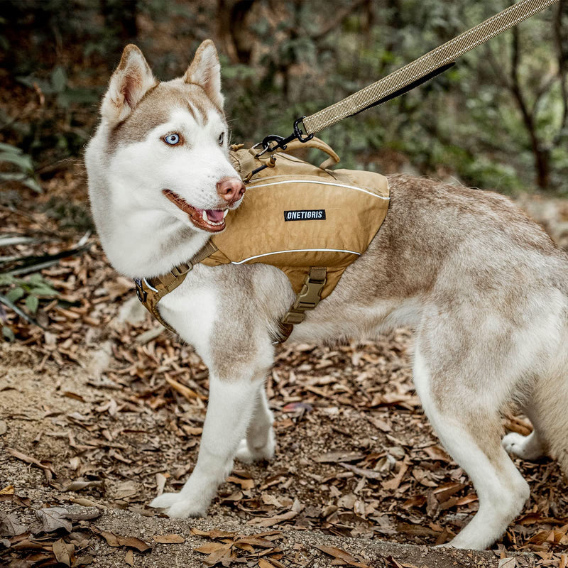 OneTigris Y-Shaped Dog Backpack No Pull CAMLUS Dog Saddle Bag with D-Rings, Lightweight Dog Pack Hiking Gear for Dogs Hunting Camping Travel L Brown - PawsPlanet Australia