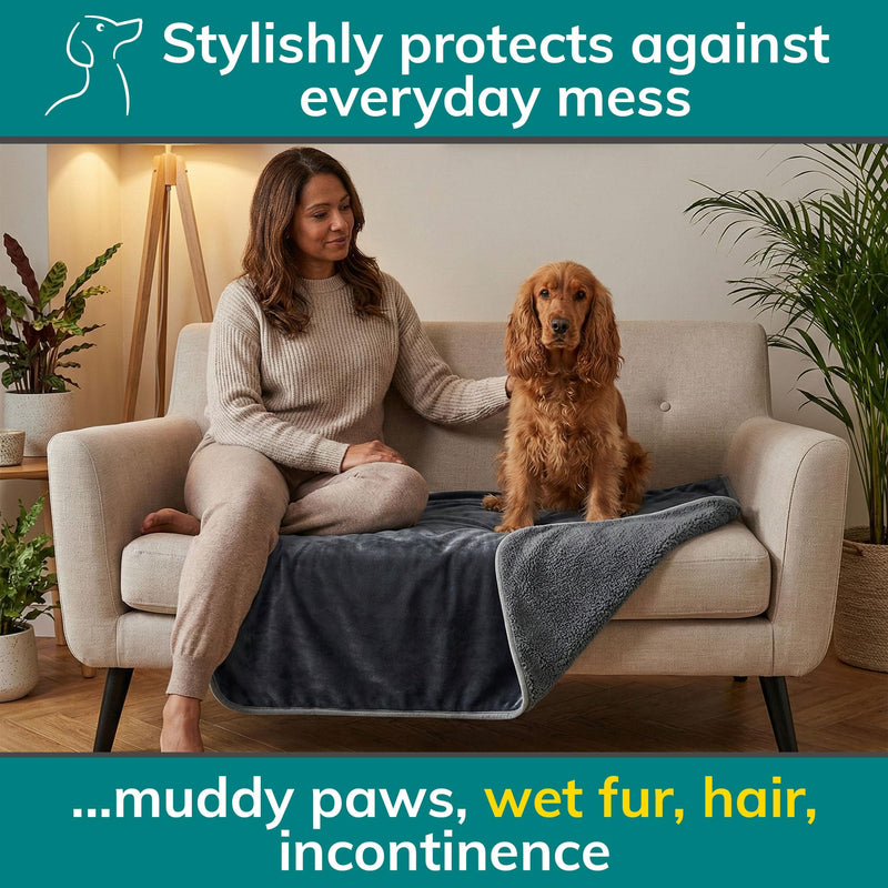 Waterproof Dog Blanket Washable – Dog Waterproof Blanket for Couch, Reversible Sherpa & Microfiber, Thick 460 GSM Dog Blanket Waterproof, 40x47 Dark Gray Flannel/Gray Sherpa Large (40" x 47") - PawsPlanet Australia