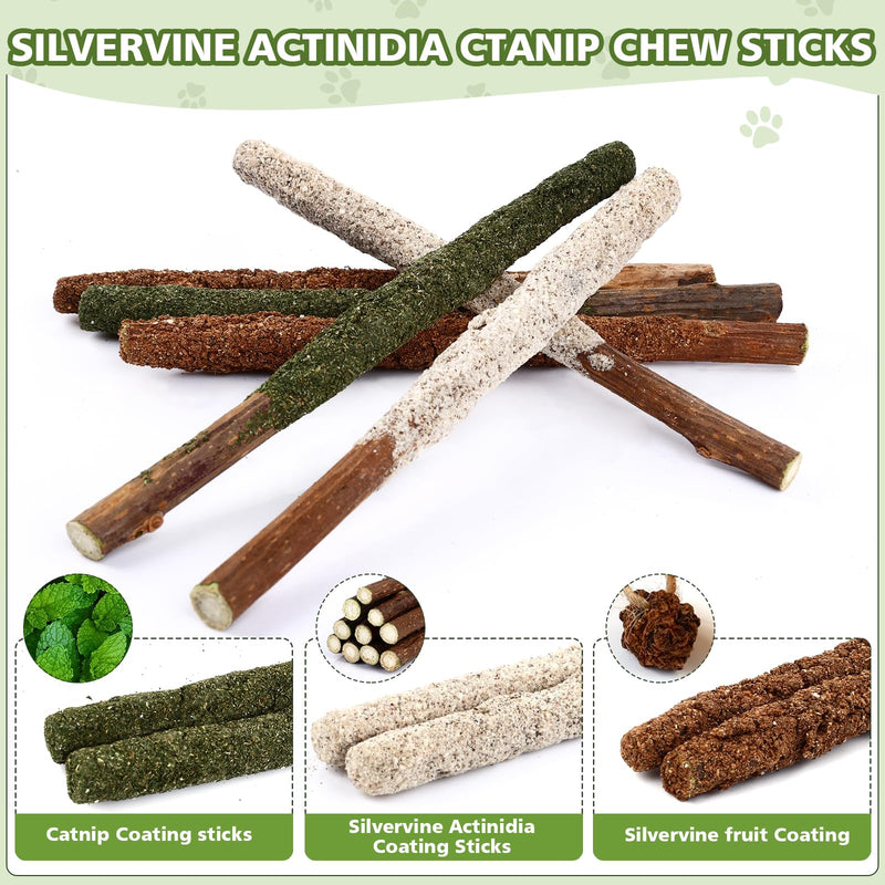 Catnip Chew Toys for Cats,24 Pack silvervine cat Toy,cat Natural silvervine Sticks,Natural Silvervine Stick Cage Balls & Bell Balls for Indoor Cats. - PawsPlanet Australia