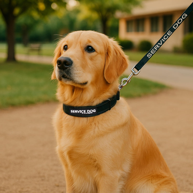 Albcorp Reflective Service Dog Collar – Sizes XS to XL (8.6–28.7 Inches), Service Dog Rubber Patch, Neoprene-Padded Comfort & High-Visibility Gear for Dedicated Handlers, Medium, Red M(13.4" x 17.7") Neck Girth - PawsPlanet Australia