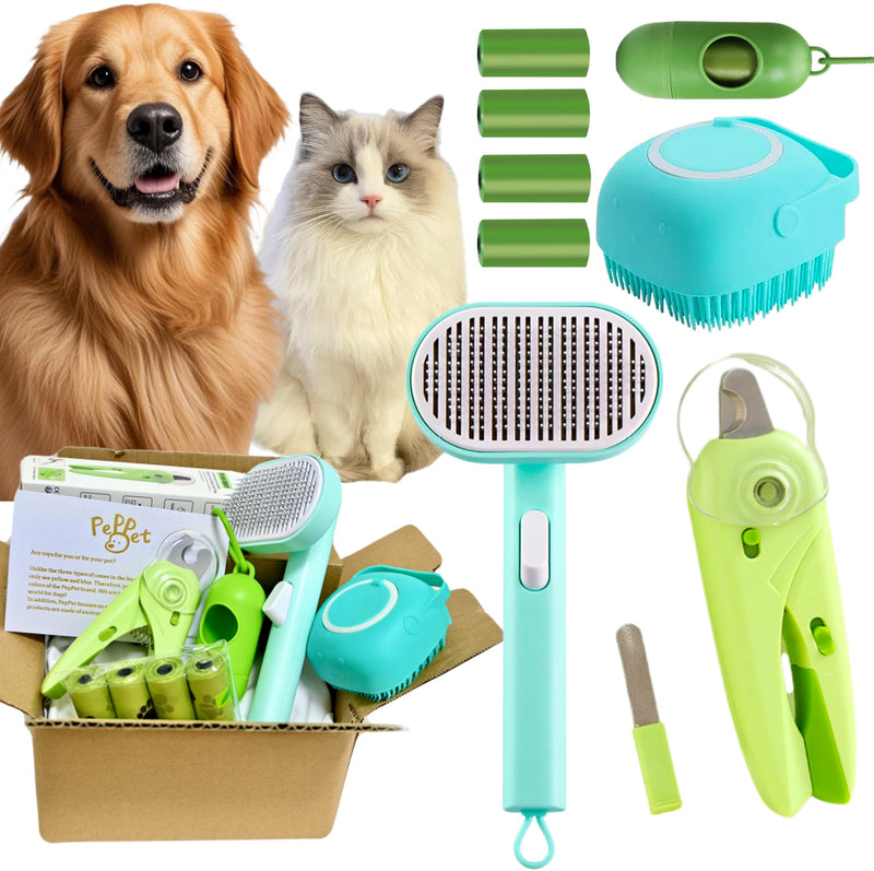 Dog cleaning and grooming 8-piece set, nail files with LED Light and Nail file, dog comb, cleaning brush, Bags Dispenser and trash waste bag, dog poop bags dispenser, grooming supply package - PawsPlanet Australia
