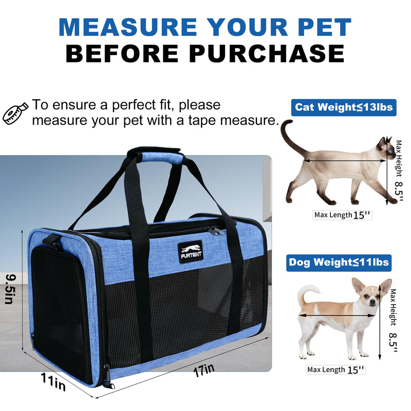 TSA Approved Pet Carrier for Kitten and Puppy, Cat Carrier Soft Fits Pets up to 13 lbs, Dogs Travel Bag with Bowl Foldable, Ideal for Travel, Car Rides, and Vet Visits (Blue, Cat Bowl Set) Blue - PawsPlanet Australia