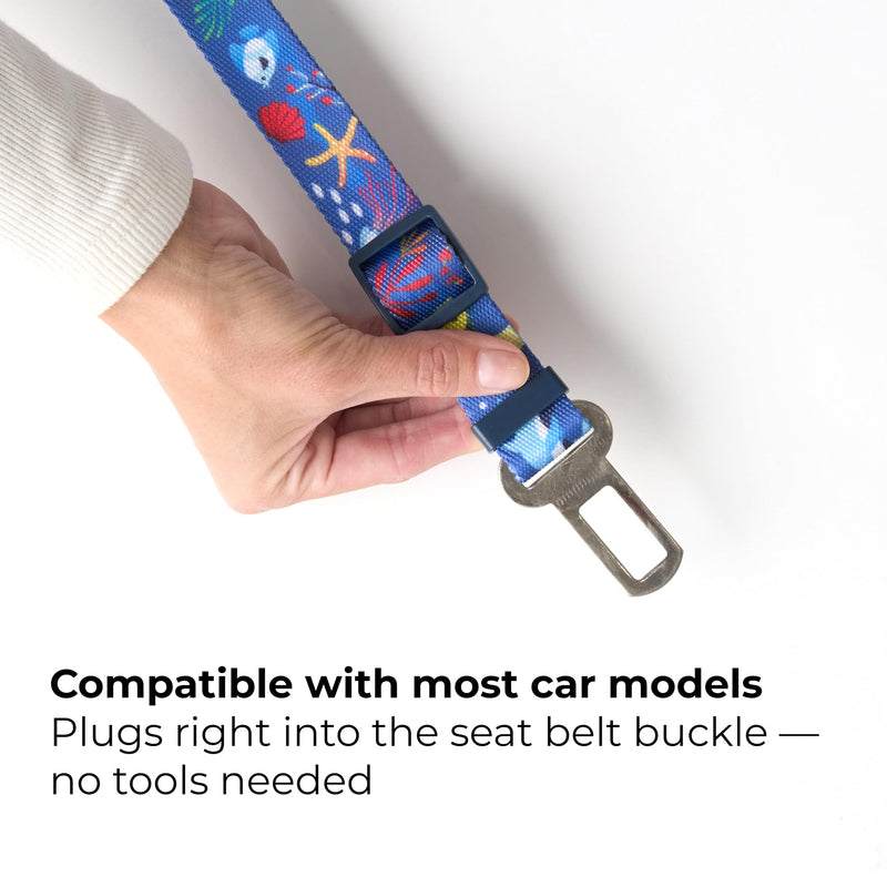 KIKI & RIKI Dog Car Seat Belt, Adjustable 14–24 in (36–61 cm), Premium Nylon Safety Tether, Universal Buckle Clip, Durable Vehicle Restraint Strap, Blue (Ocean Tale) Navy (Ocean Tale) - PawsPlanet Australia