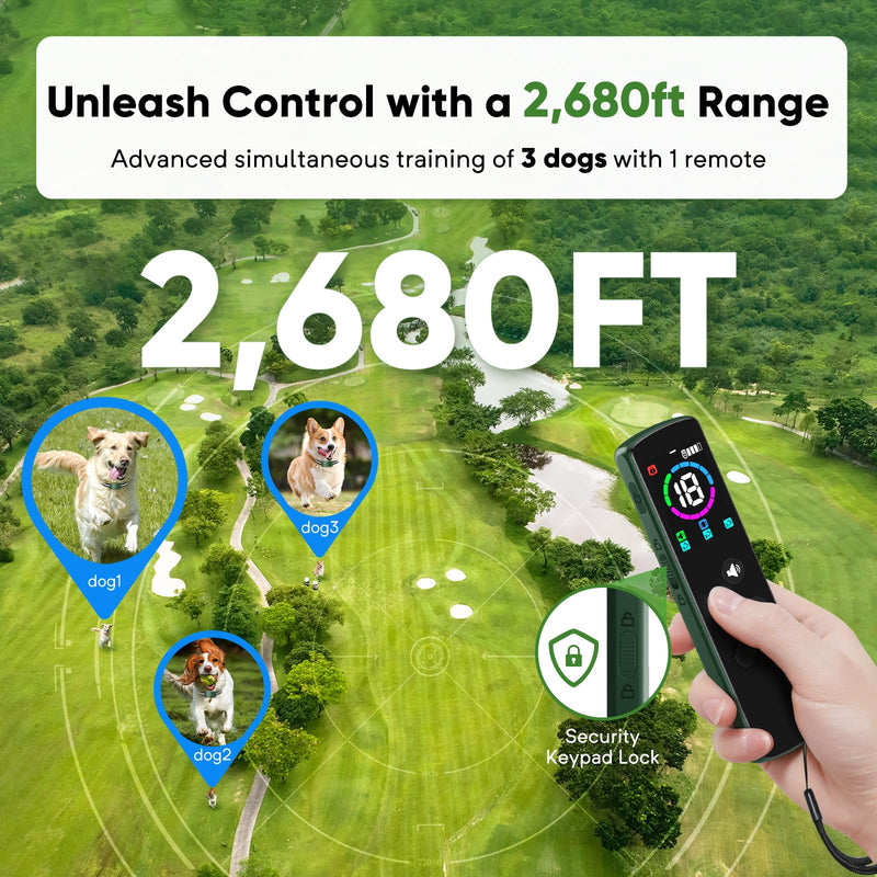 Dog Shock Collar with 10 Levels Beep, 2680FT 4 Modes Electric Dog Training Collar with Remote, Waterproof Dog Shocker for Large Medium Dogs (8-120Lbs) Green - PawsPlanet Australia