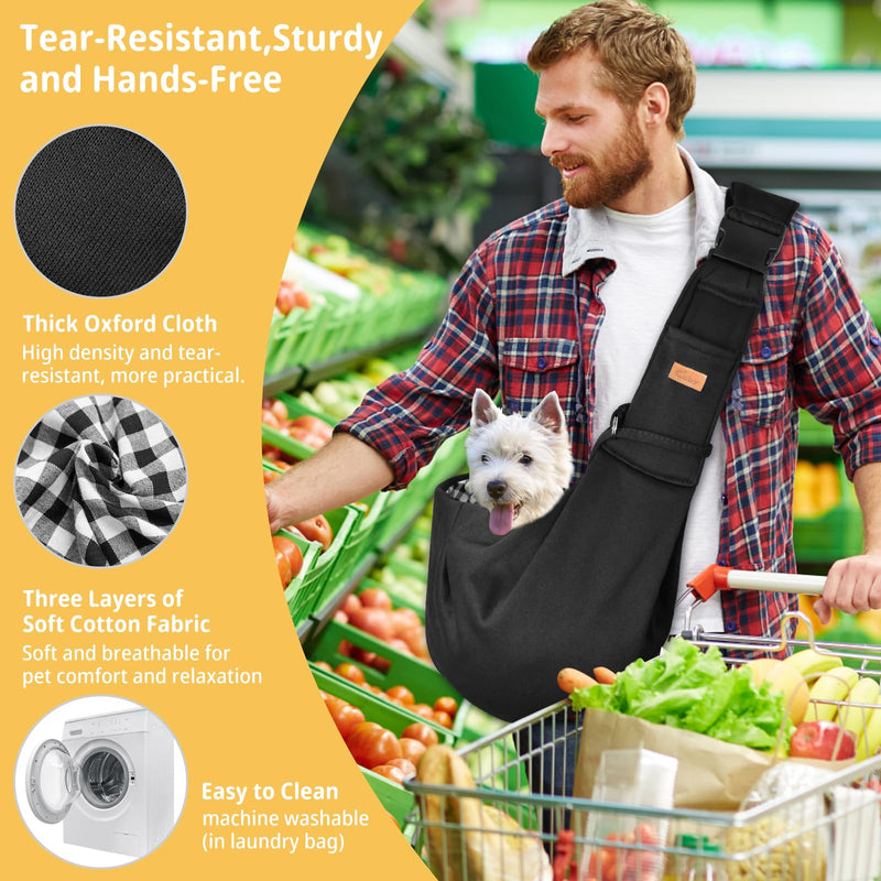 CUBY Dog and Cat Sling Carrier, Hand-Free Dog Carrier Slings with Adjustable Straps Pocker, Puppy Slings Carrier for Small Dogs Cats Outdoor Travel Bag(Black, M-Adjustable Strap) Black - PawsPlanet Australia