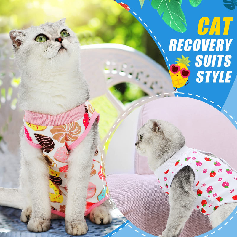 4 Pieces Cat Recovery Suits Body Wraps Breathable Kittens Recovery Clothes for Cats Small Dogs Abdominal Weaning(Banana, Football, Strawberry, Donut,XL) Classic Pattern XL