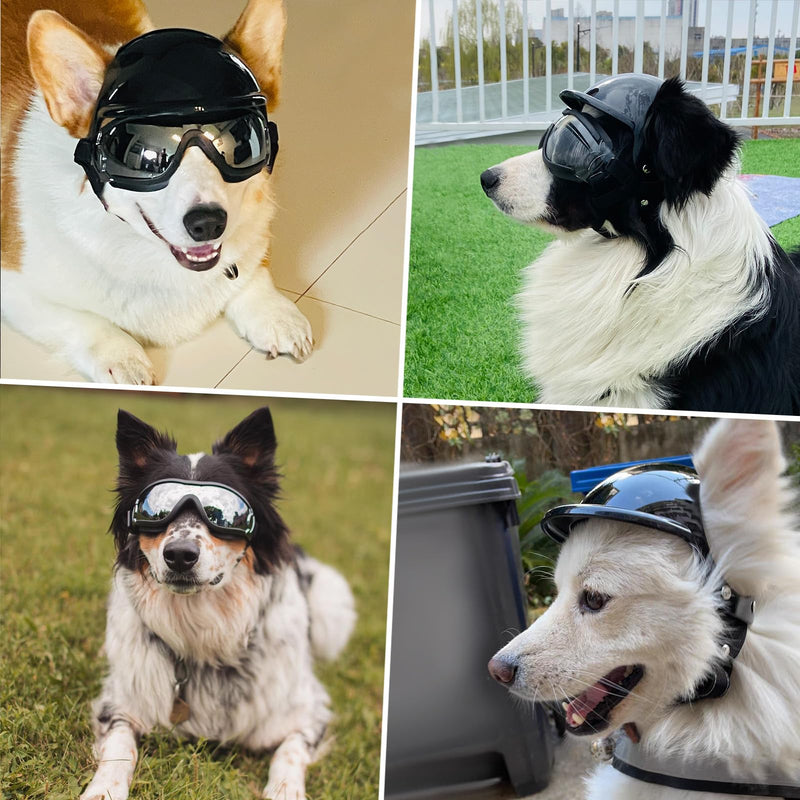 Dog Helmet and Goggles for Small Breed Dog, UV Protection Dog Goggles Helmet with Ear Hole, Dog Helmet with Goggles Set 2 pack L