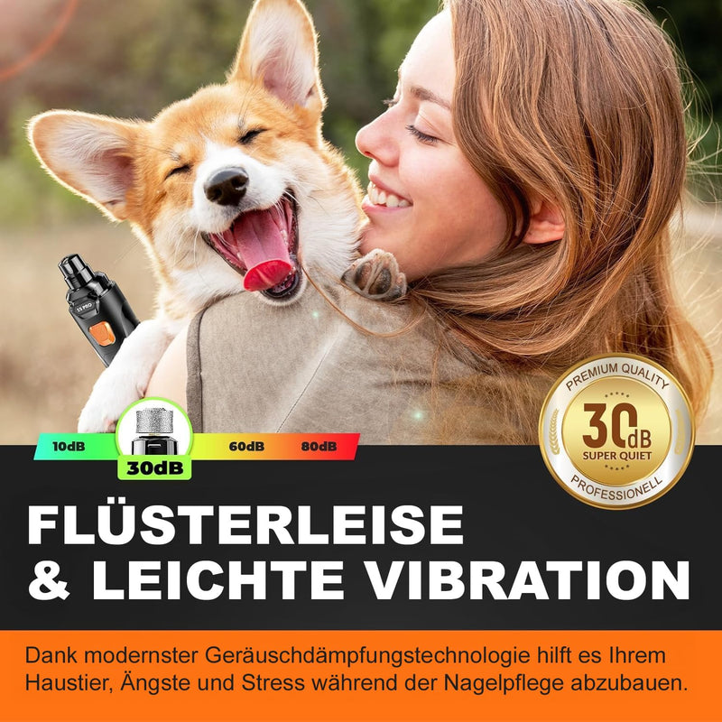 Whisper Quiet Electric Dog Nail Grinder with LED Light - Professional 3-Speed Pet Nail Trimmer for Stress-Free Grooming - Painless Paws Care for All Breeds, USB Rechargeable