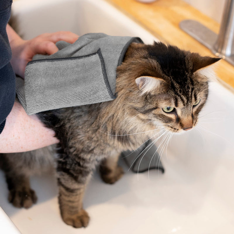 Ritz Premium Embroidered Microfiber Pet Towel (3-Pack), 18" x 28", Highly Absorbent, Fast-Drying, Long-Lasting, Super Soft 80% Polyester and 20% Polyamide Pet Cloth, Grey Paw Spa Grey Small (Pack of 3) - PawsPlanet Australia