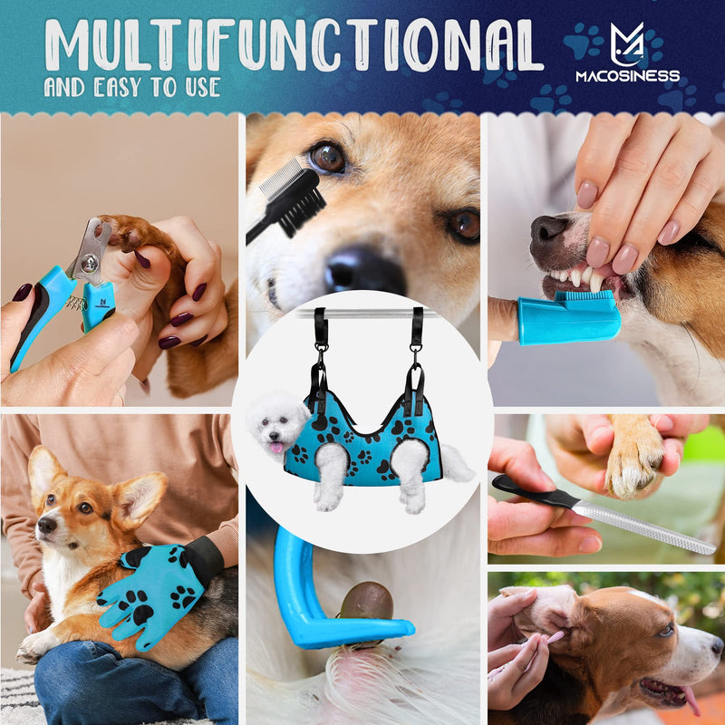 Pet Grooming Hammock for Nail Trimming - Dog Nail Clippers for Large Dogs - Pet Grooming Hammock with Hooks Dog Nail Clipper - Dog Hammock - Dog Sling for Small Dogs Lift Harness - Cat Harness - Pets PREMIUM SET - Aqua with black paws S - PawsPlanet Australia