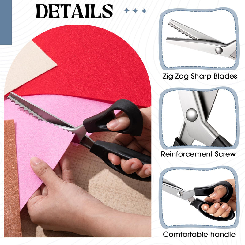 3 Sizes Pinking Shears for Crafting and Paper Cutting, 3mm, 5mm, 7mm Scalloped Scissors, 9.3'' Zig Zag Scissors Handheld Serrated Jagged Dressmaking Supply for Leather Fabric Craft Paper Black and White 3