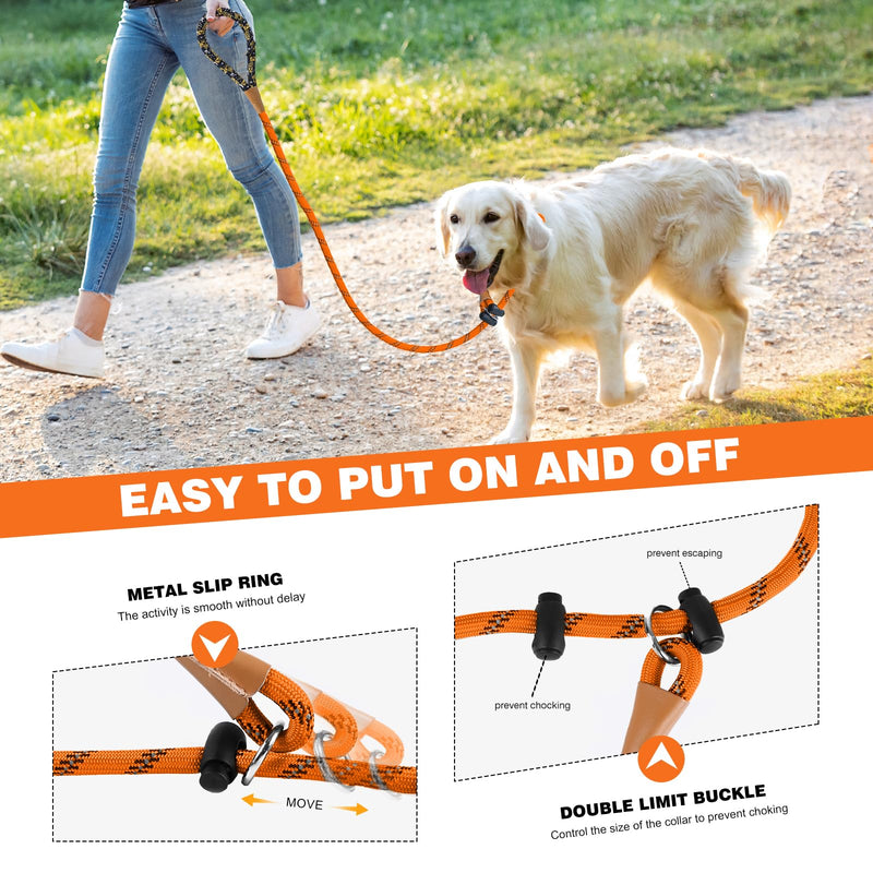 lynxking Slip Lead Dog Leash Reflective, Heavy Duty Comfortable Strong Rope for Large Medium Small Dogs No Pull Pet Training (Orange, Small 3/8in x 6ft-Slip Lead) Orange - PawsPlanet Australia