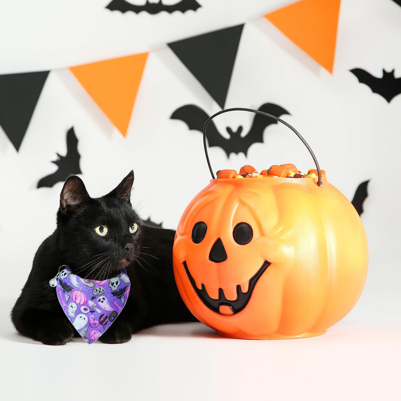 Halloween Cat Collar with Bow Tie and Bells, Holiday Ghost and Pumkin Cat Bandana with Charms for Boys and Girls Male Female Kitties Kittens