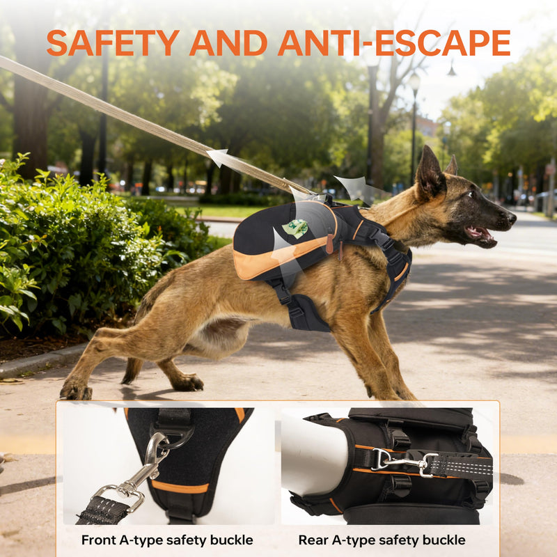 Dog Backpack for Medium & Large Dogs, Detachable Side Bags, Quick-Poop Bag Dispenser | No-Pull Adjustable Harness for Large-Chested Breeds | Non-Slip Handle for Hiking, Walking, Outdoor Adventures（M） M - PawsPlanet Australia