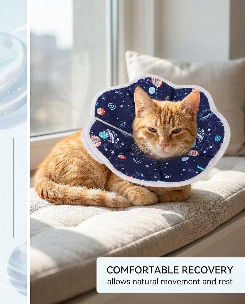 Soft Planet-Style Neck Brace for Cats & Small Dogs, Adjustable Recovery Cone After Surgery, Comfortable Protective Brace Against Injuries and Skin Problems for Puppies, Kittens and Cats (S)
