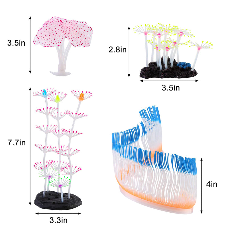 Glowing Fish Tank Decorations Plants, 4 pcs Glow Aquarium Decoration Plants Kit Glowing Sea Anemone Coral Ornaments - PawsPlanet Australia