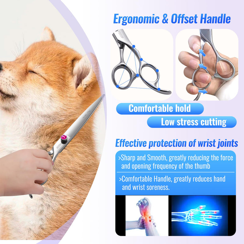Straight Dog Grooming Scissors 7.0'' Professional Dog Hair Shears Pet Cat Japan 440C Grooming Scissors for Small Dogs Super Sharp (7.0'',Straight) Straight Shears 7.0 inch Purple Diamond - PawsPlanet Australia