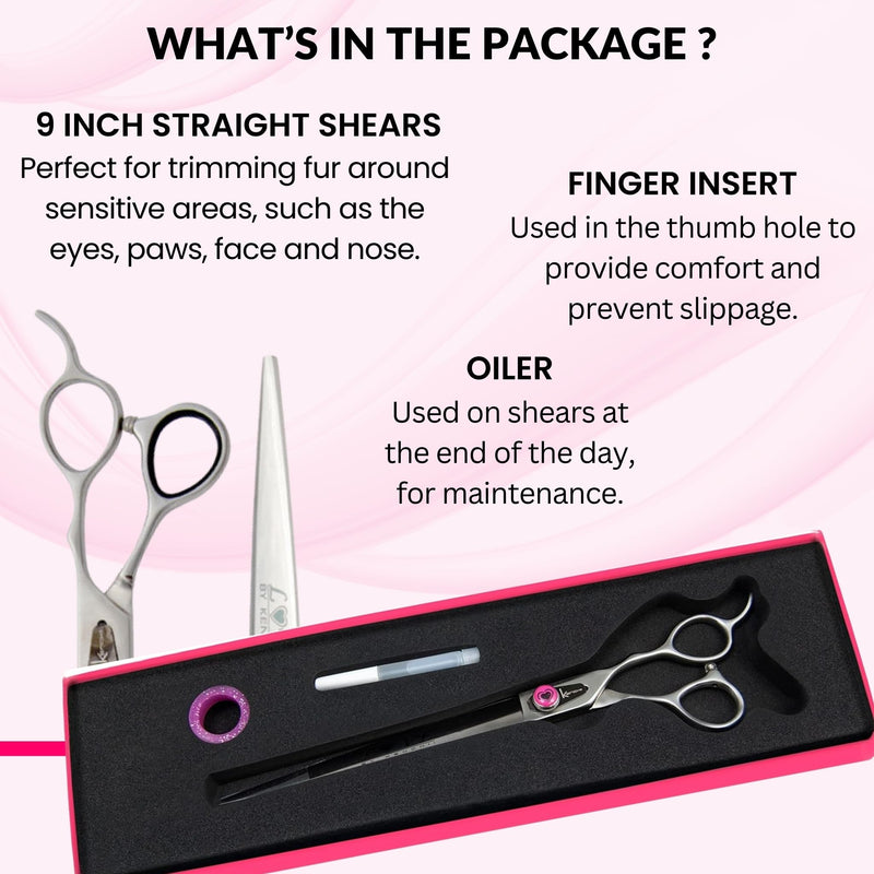 Kenchii Love Dog Grooming Scissors, 9 Inch Straight Shears, Dog Scissors for Grooming, Professional Pet Grooming Scissors, Heavy Duty, Durable and Sharp 9.0" Straight - PawsPlanet Australia