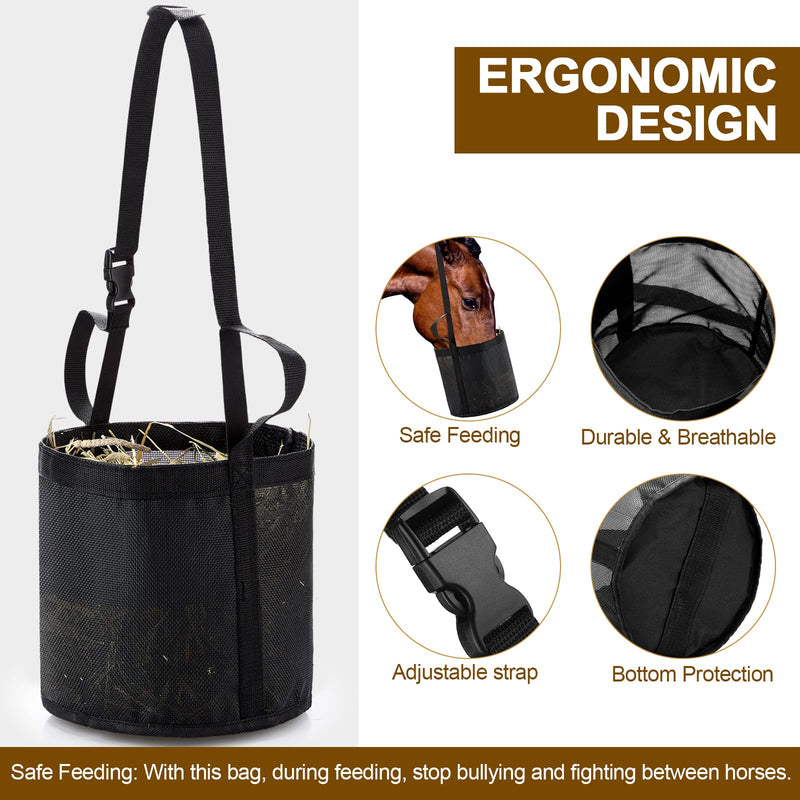 Sumind 2 Pcs Feed Horses Bag for Grain Hay Bags Heavy Duty Mesh Horse Feeder with Adjustable Strap Comfort Neck Pad Nose Pad and Waterproof Bottom Muzzle(Black) Black - PawsPlanet Australia