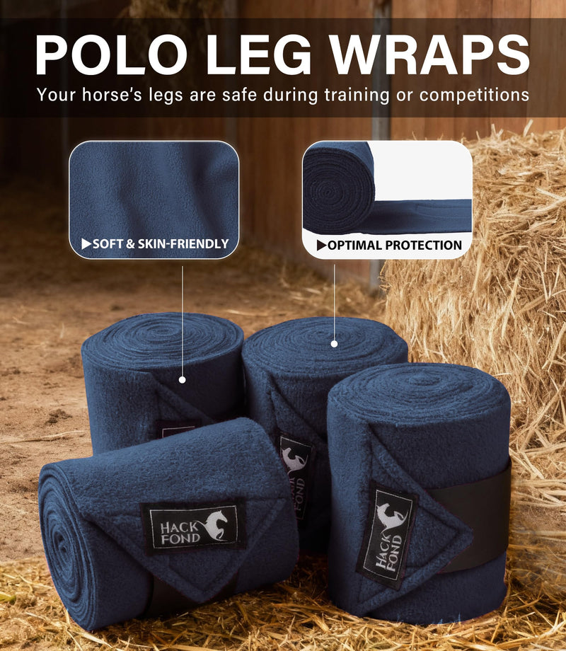 Fleece Horse Polo Leg Wraps Set of 4, 10' Horse Leg Bandages Stable Supplies Equestrian Boots Aegean Blue 10' - PawsPlanet Australia
